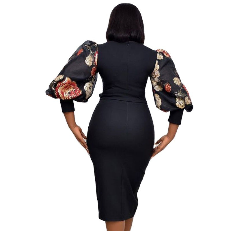 Robe femme manches bouffantes imprimées – Taille haute élégante