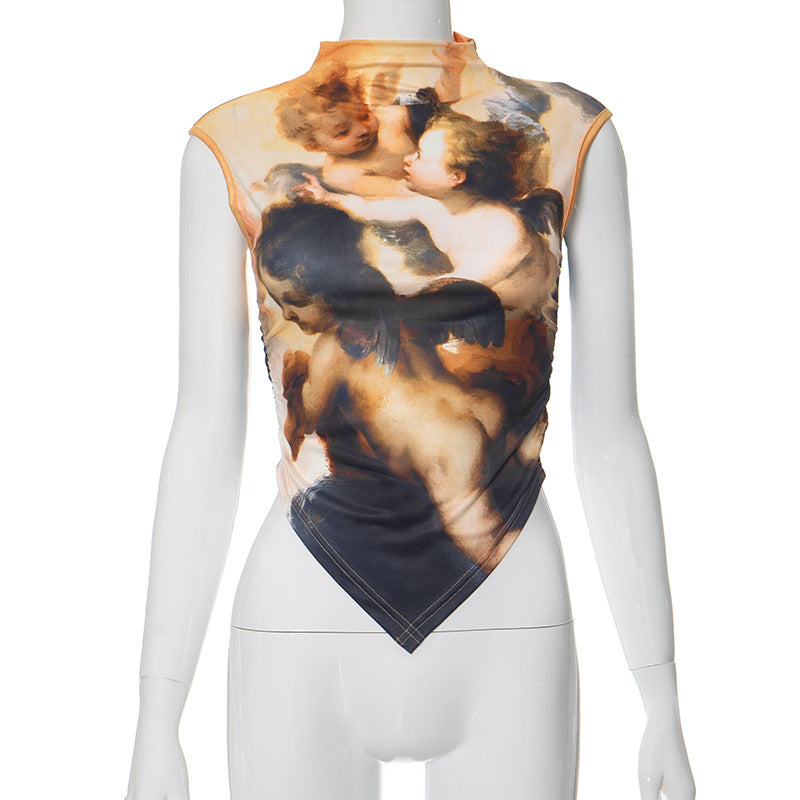 Top sans manches imprimé effet artistique – Coupe moulante | Femme