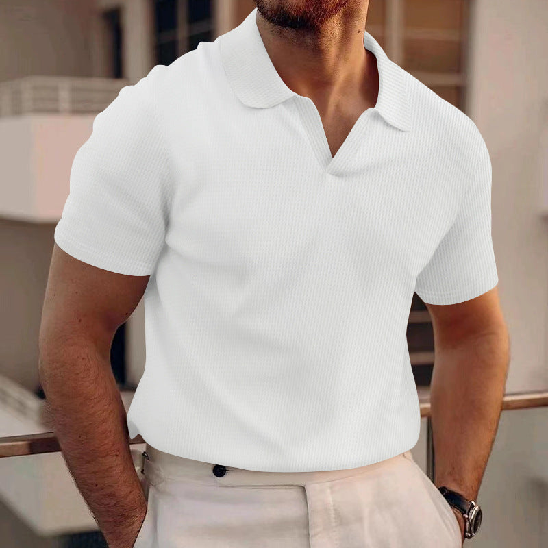 Polo Homme Col V Texturé – Style Élégant & Confort Été