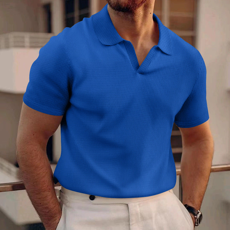 Polo Homme Col V Texturé – Style Élégant & Confort Été