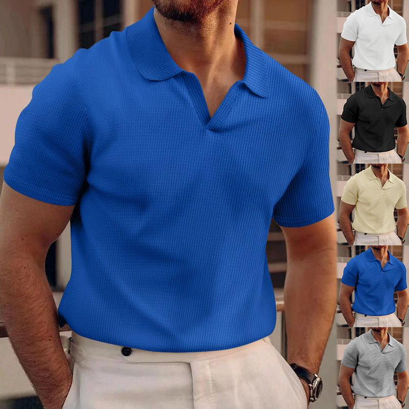 Polo Homme Col V Texturé – Style Élégant & Confort Été