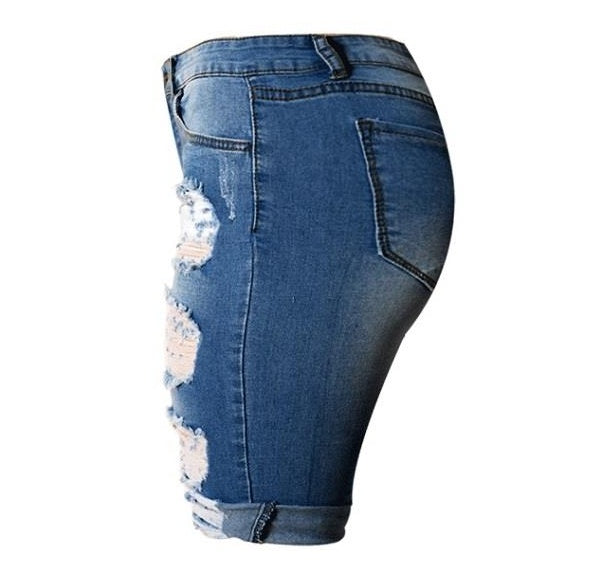 Short en jean taille haute déchiré – Coupe slim femme