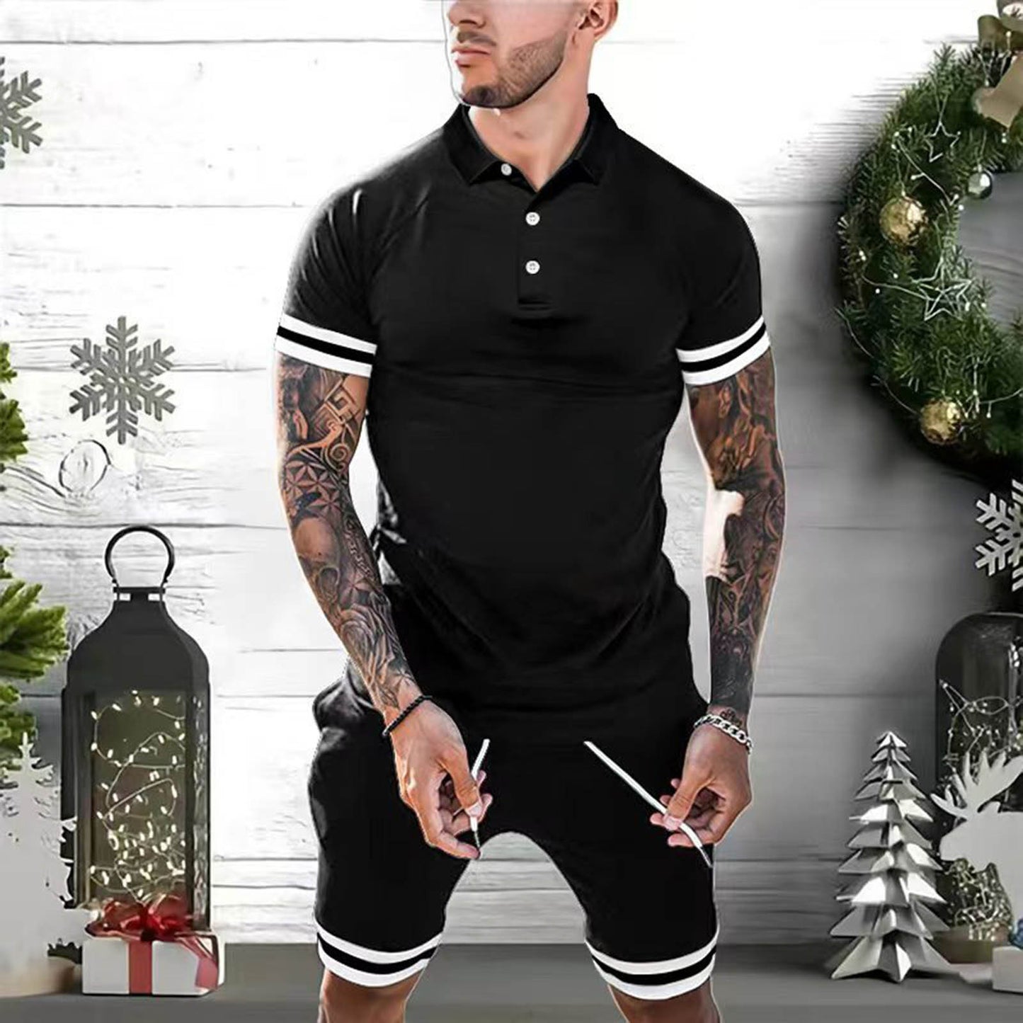Ensemble Homme Été 2 Pièces – Polo & Short, Style Chic et Décontracté