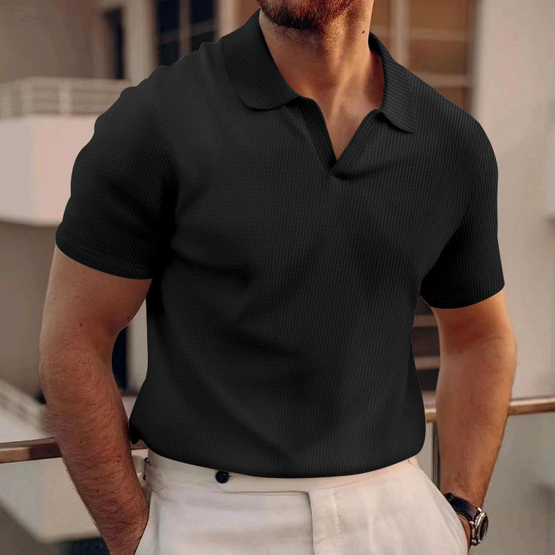 Polo Homme Col V Texturé – Style Élégant & Confort Été