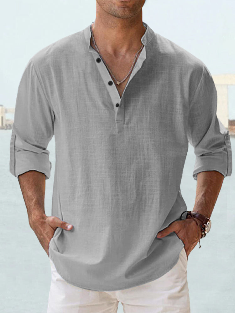 Chemise Homme en Coton & Lin – Coupe Ample, Manches Longues, Style Décontracté Chic