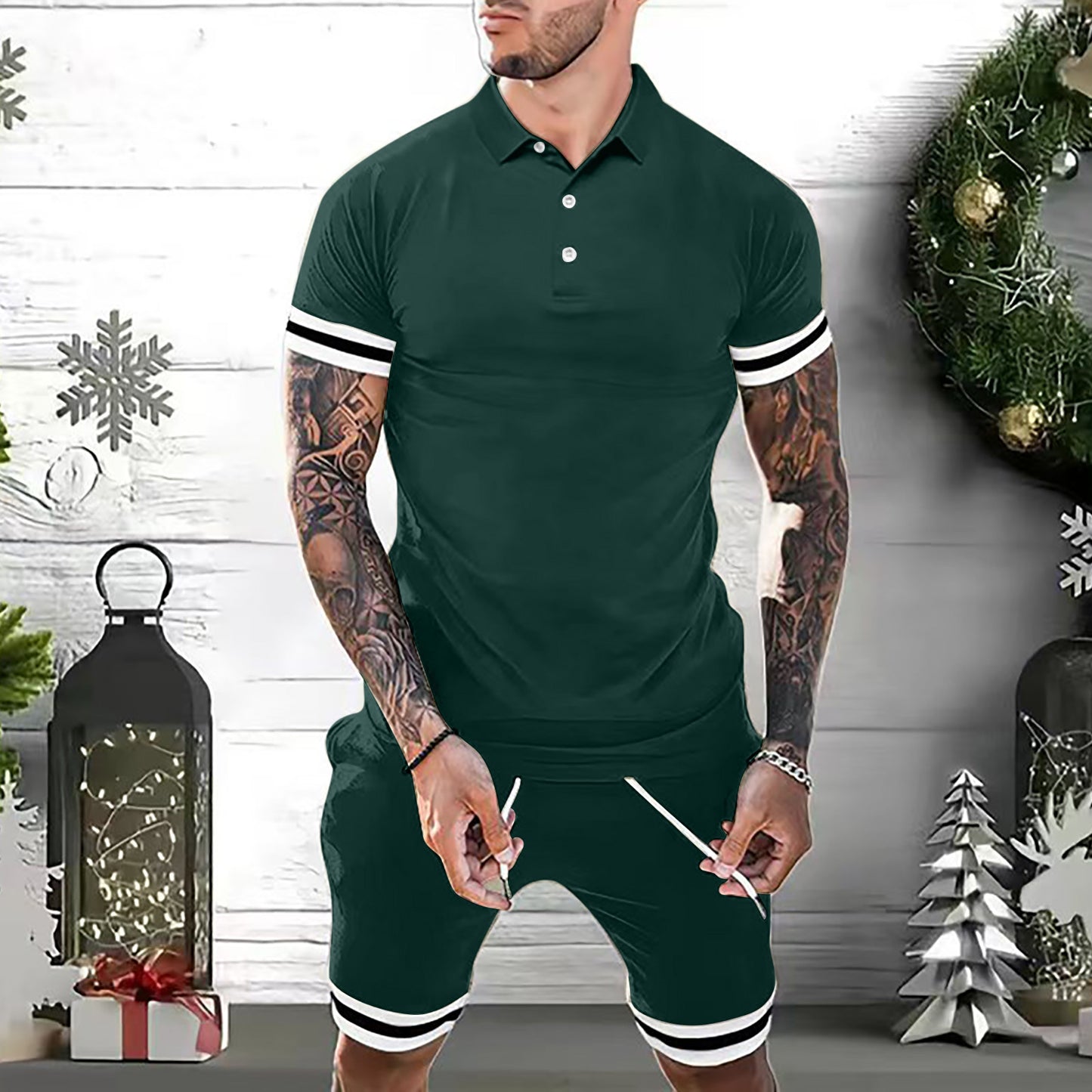 Ensemble Homme Été 2 Pièces – Polo & Short, Style Chic et Décontracté