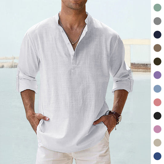 Chemise Homme en Coton & Lin – Coupe Ample, Manches Longues, Style Décontracté Chic