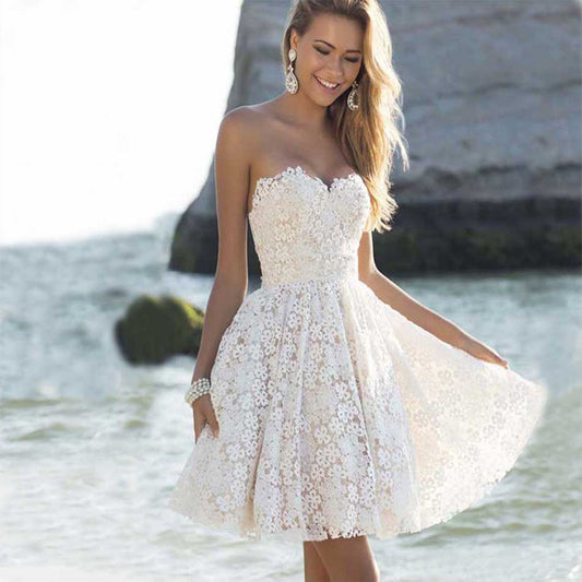 Robe courte blanche femme – Dentelle florale bustier