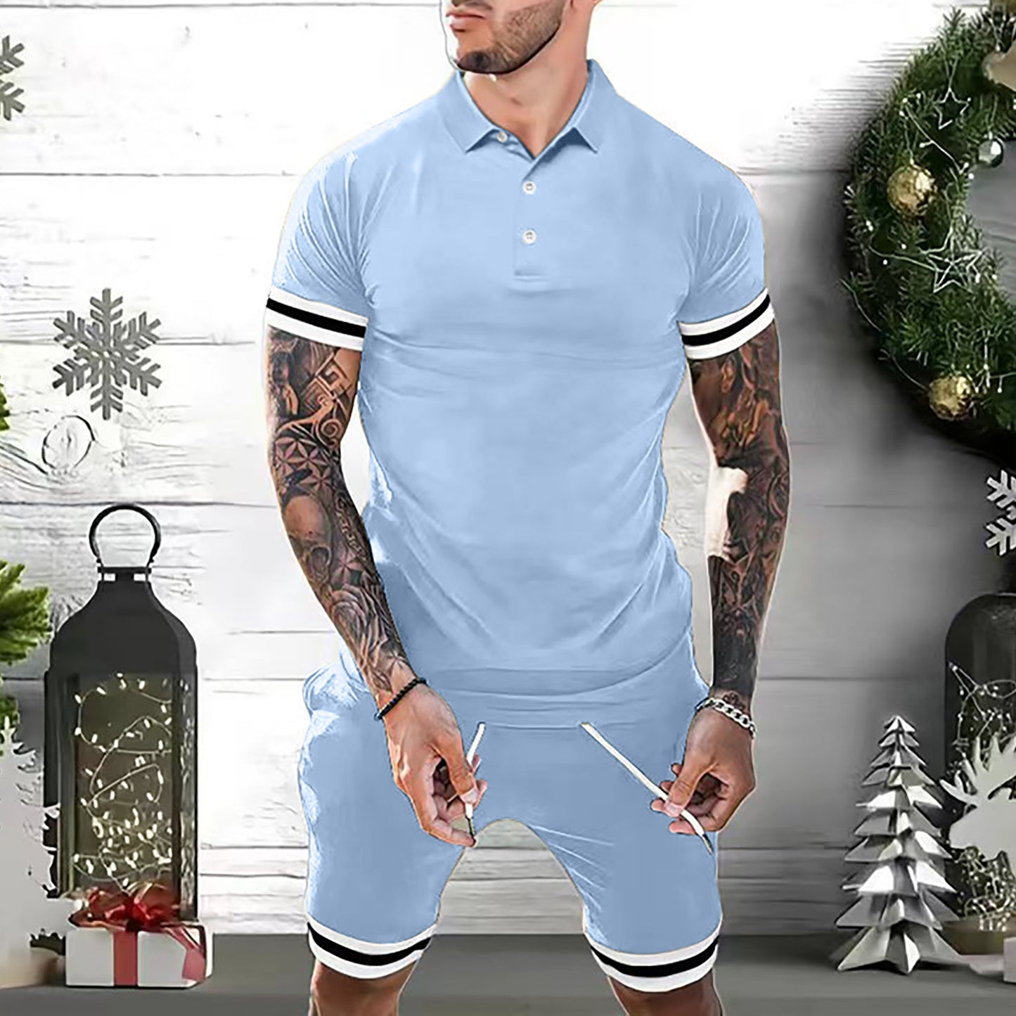 Ensemble Homme Été 2 Pièces – Polo & Short, Style Chic et Décontracté