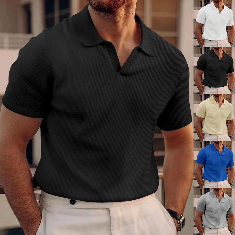 Polo Homme Col V Texturé – Style Élégant & Confort Été